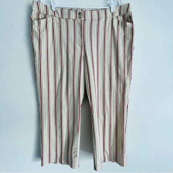 Chico's Women's Off White Pink Striped Cropped Capri Pants Petite SZ 3.5 XL/18P - Picture 1 of 12